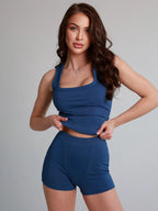 Damen Sportliches Crop-Top und Shorts Set Sovae