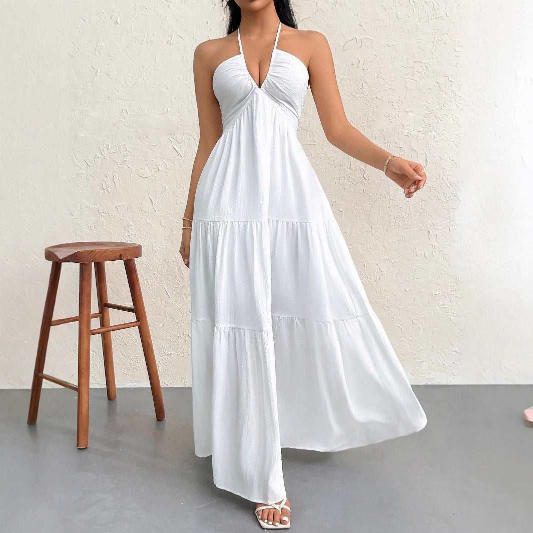 Damen Maxikleid mit schulterfreiem Design und legere Rüschendetails Sovae