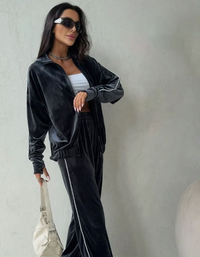 Damen modischer Velours-Loungewear-Trainingsanzug Sovae
