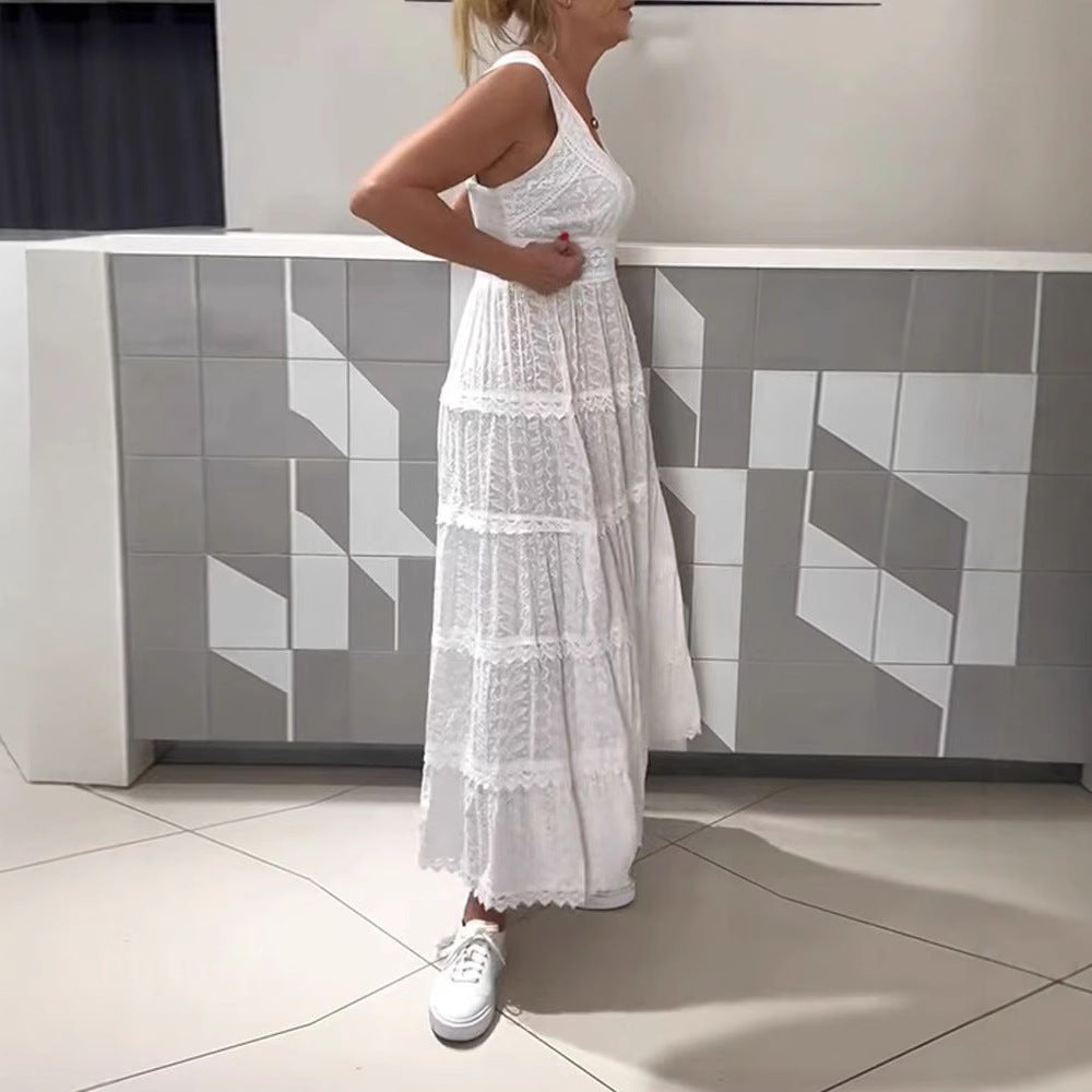 Damen Maxikleid mit Spitzenelementen und V-Ausschnitt Sovae