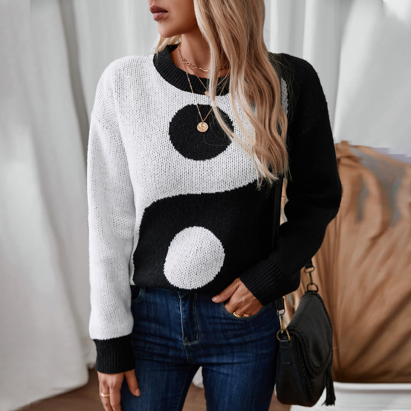 Damen modischer Pullover mit Yin-Yang-Motiv Sovae