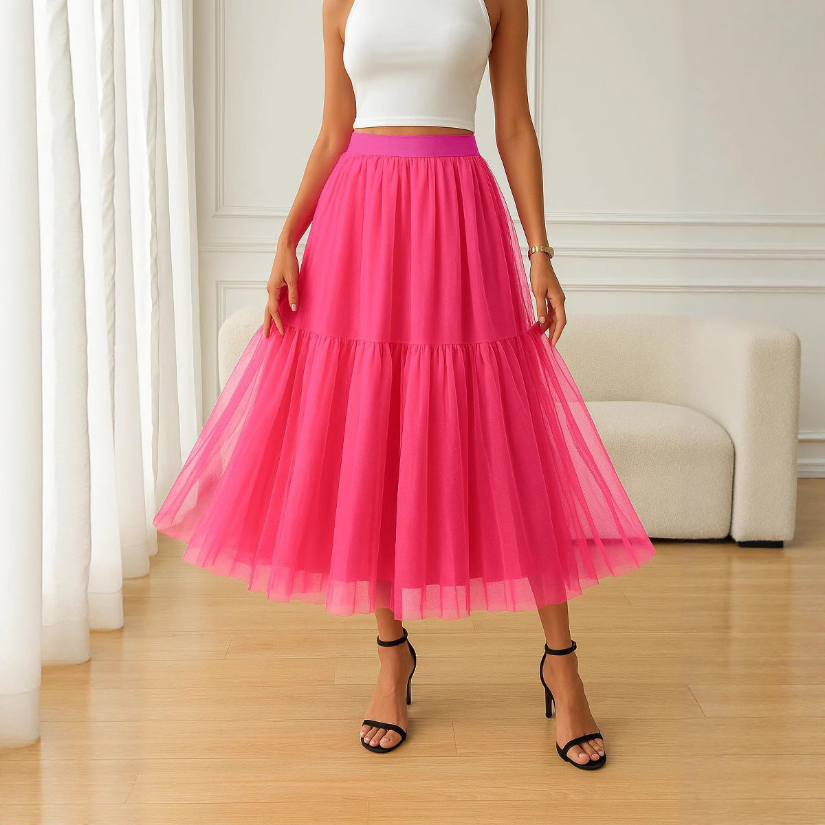 Damen Midikleid aus luftiger Tüll-Qualität Sovae