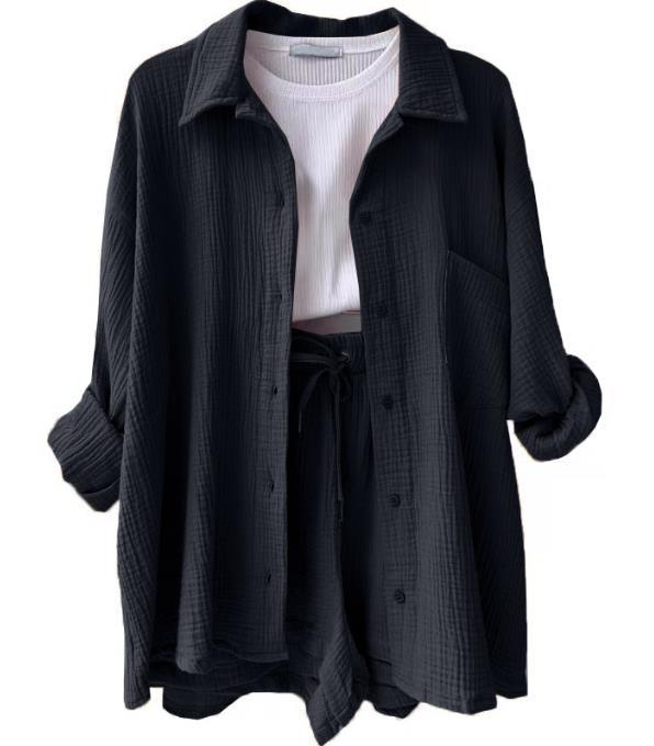 Damen lässiges Oversize-Hemd mit kurzem Schnitt und praktischen Taschen Sovae