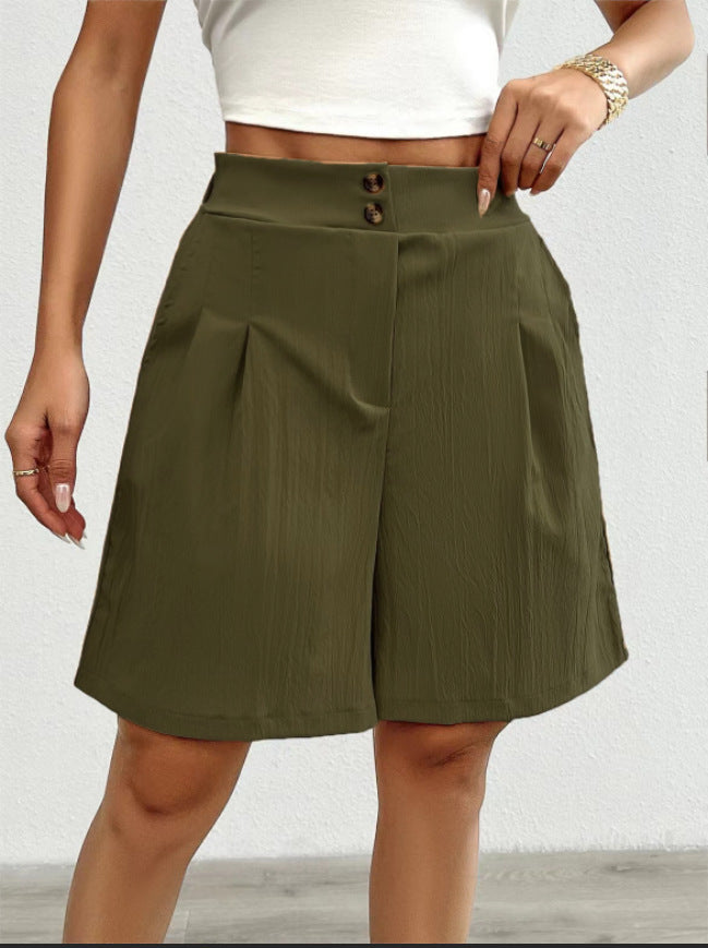 Damen Elegante Shorts mit Knopfverschluss und faltigem Design Sovae