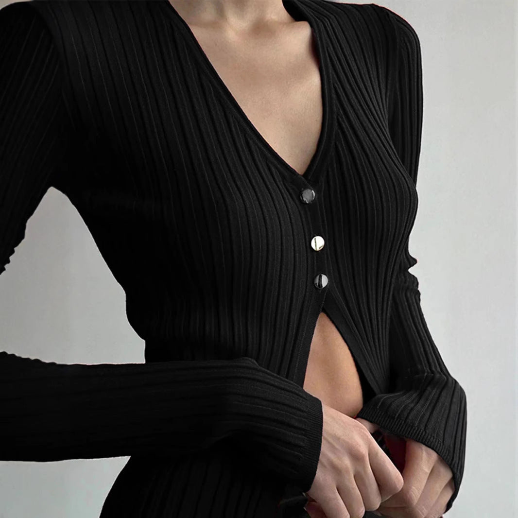 Damen modischer Strickpullover mit V-Ausschnitt Sovae