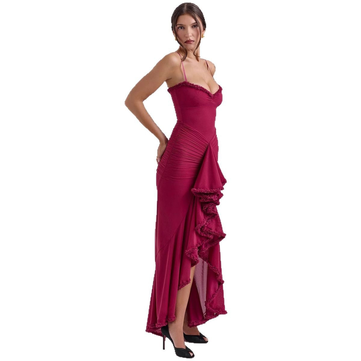 Damen elegantes Maxikleid mit Rüschendetails Sovae
