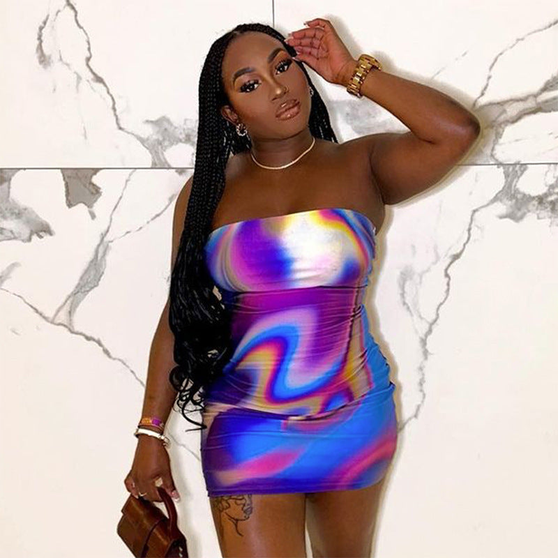 Damen figurbetontes Bandeau-Kleid mit einzigartigem Grafikdruck Sovae