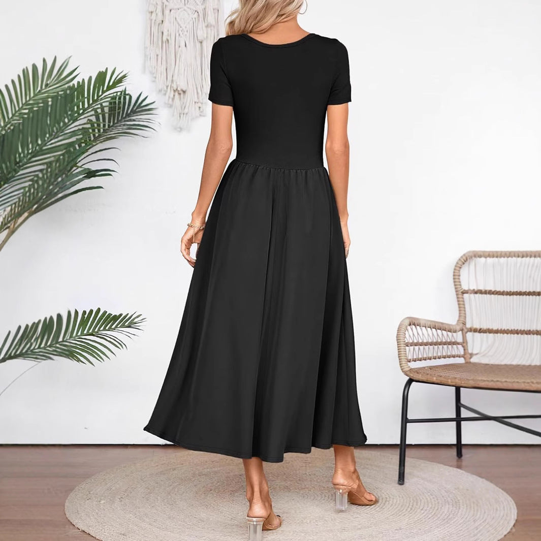 Damen elegantes Maxikleid mit asymmetrischem Ausschnitt und tanzendem Rock Sovae