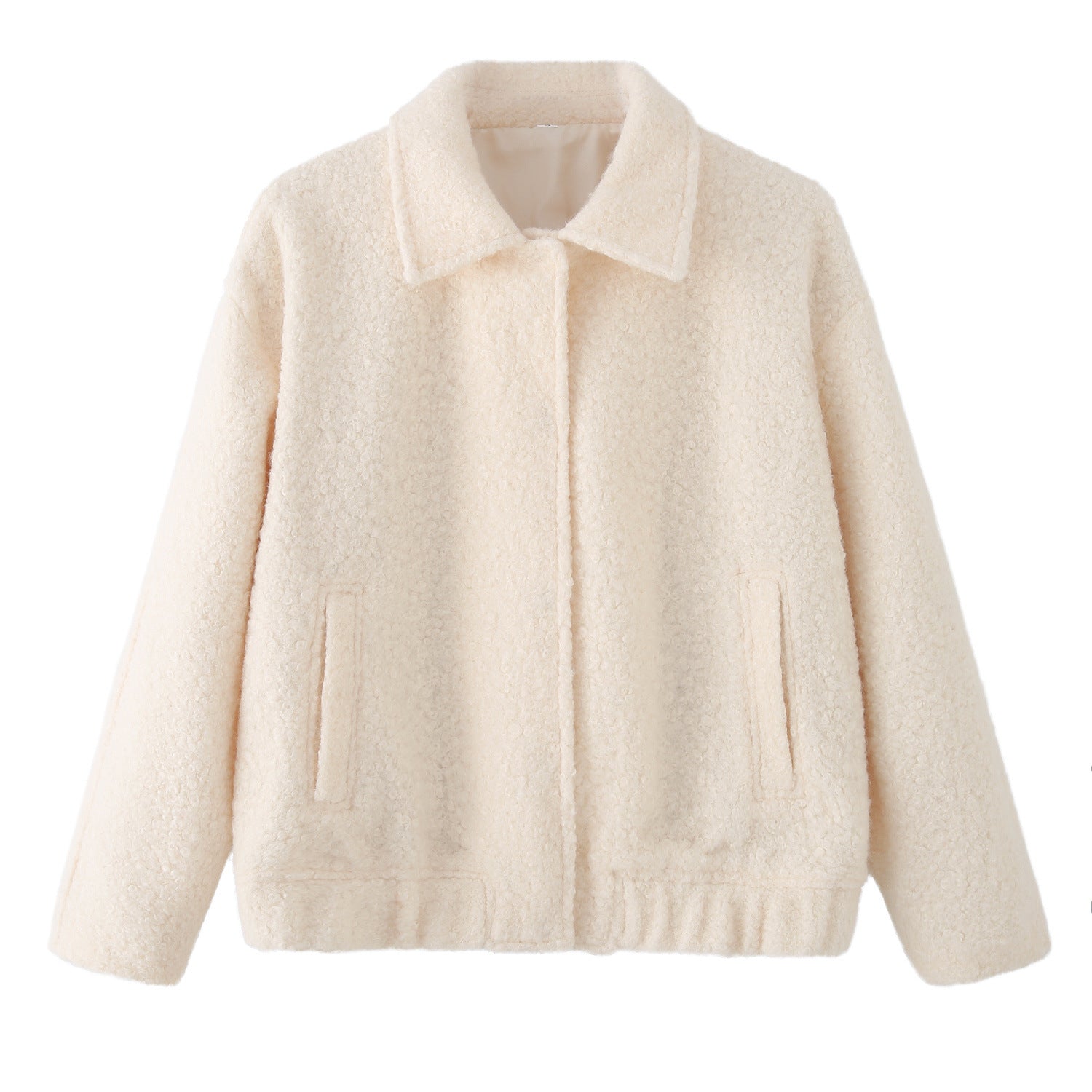 Damen kuschelige Teddyjacke mit seitlichen Taschen und elastischem Saum Sovae