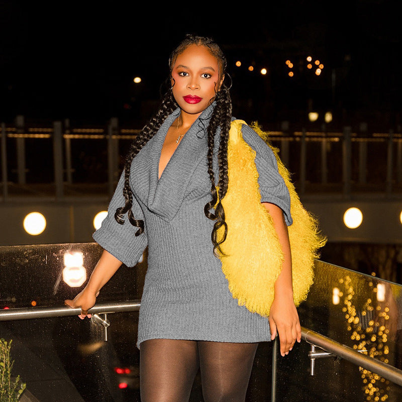 Damen Strickpullover mit weitem Schnitt und oversized Kragen Sovae