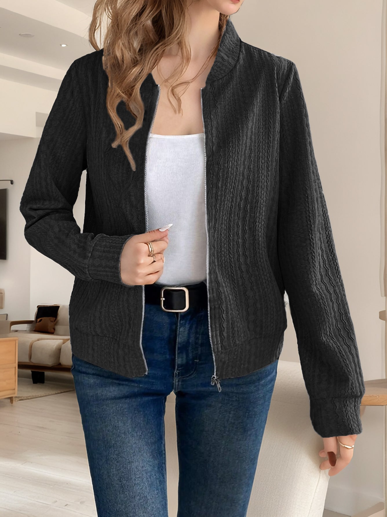 Damen Strickjacke mit Reißverschluss und strukturiertem Design Sovae
