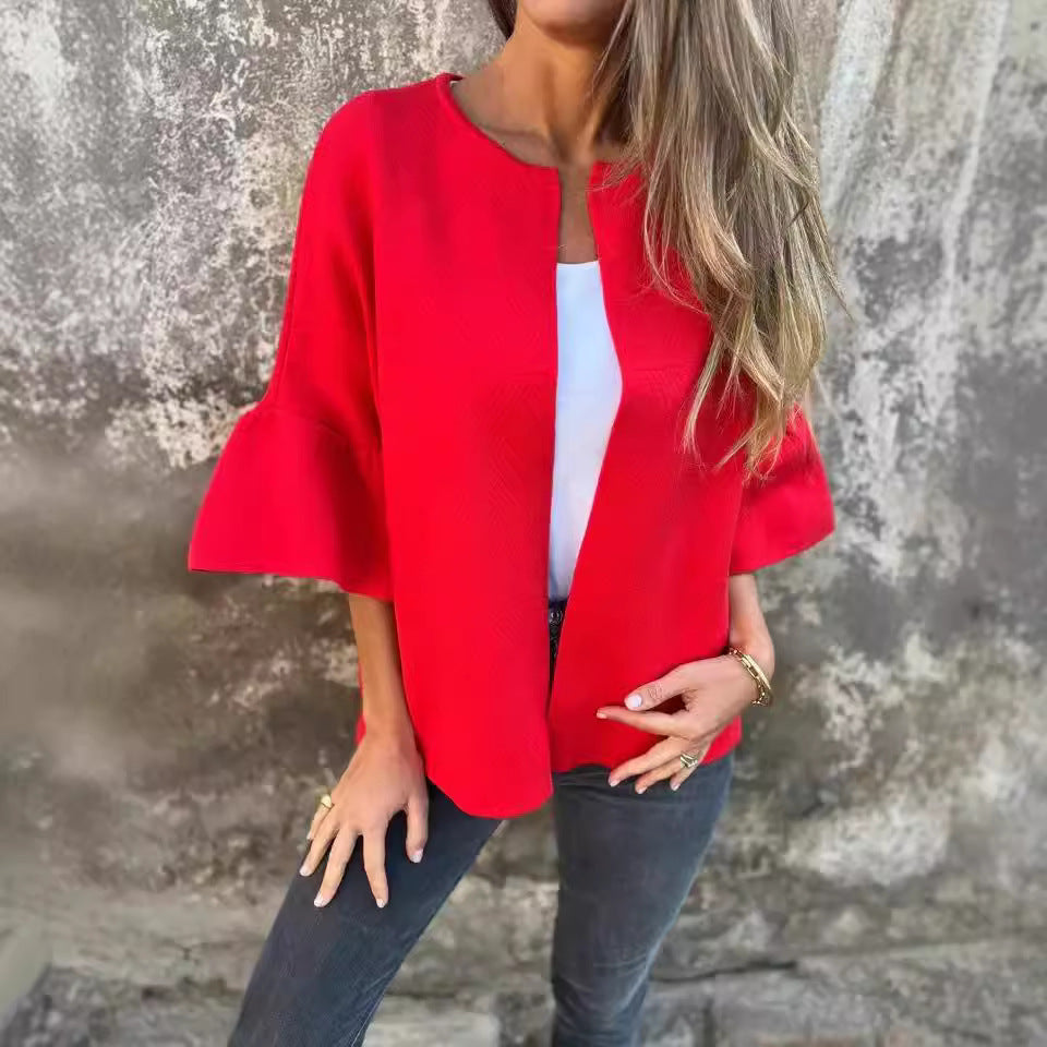 Damen modische Cardigan mit auffälligen Glockenärmeln und lockerer Passform Sovae