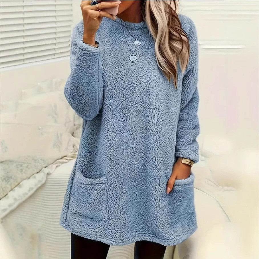 Damen gemütlicher Fleece-Pullover mit praktischen Taschen Sovae