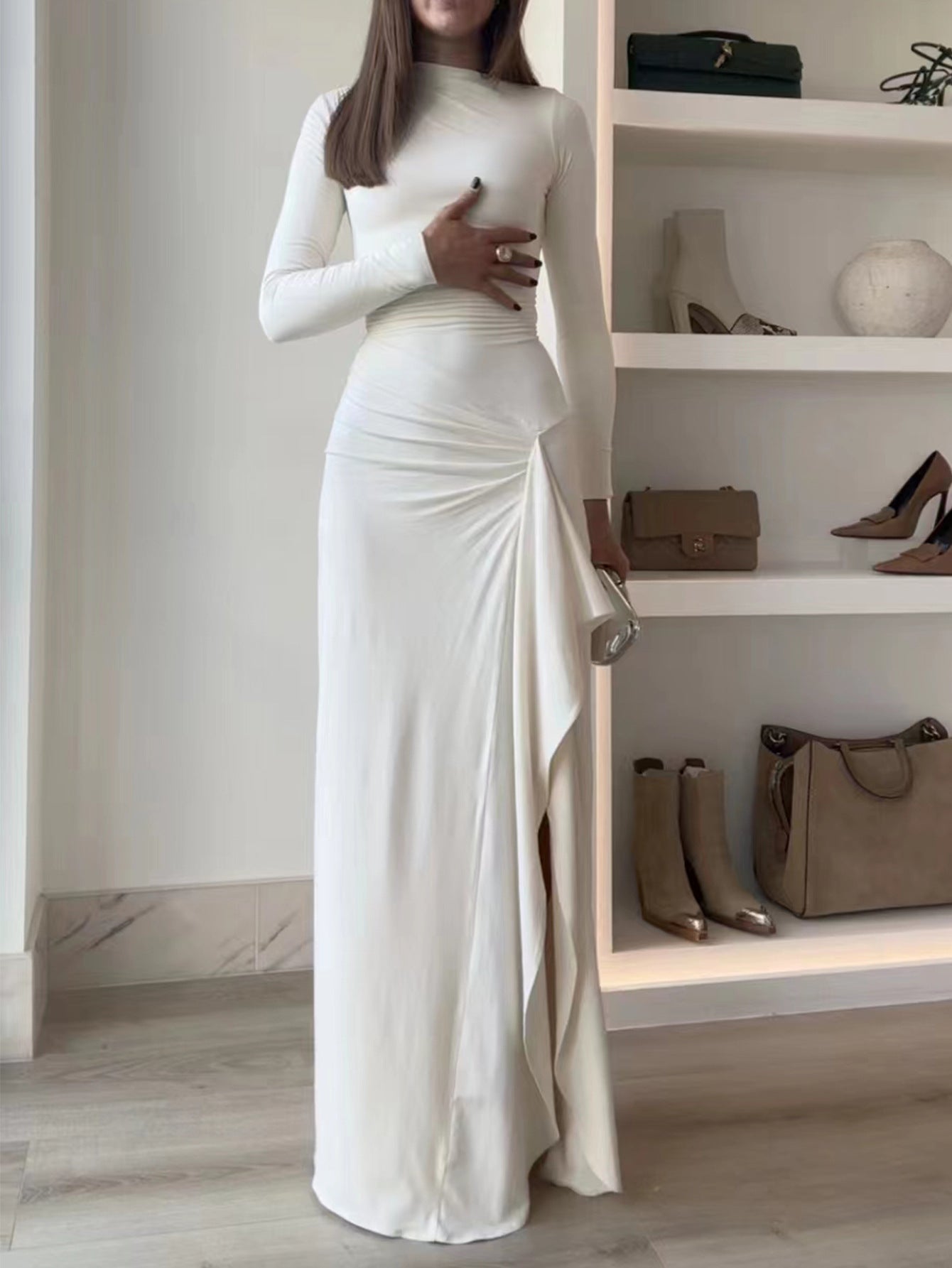 Damen Elegantes Maxikleid mit asymmetrischem Saum und Raffung Sovae