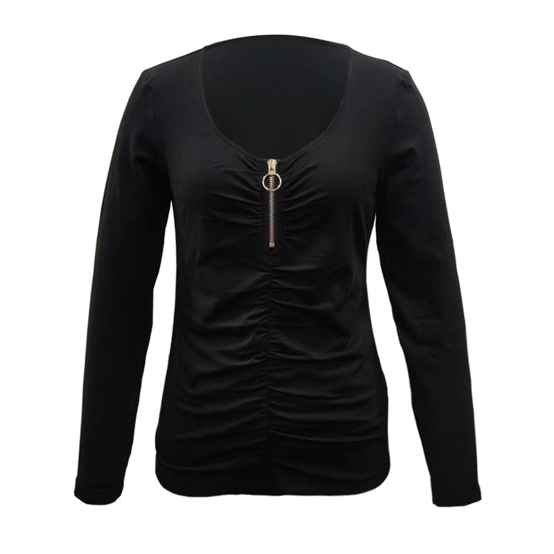 Damen Langarmshirt mit raffiniertem Reißverschluss und Rüschendetails Sovae