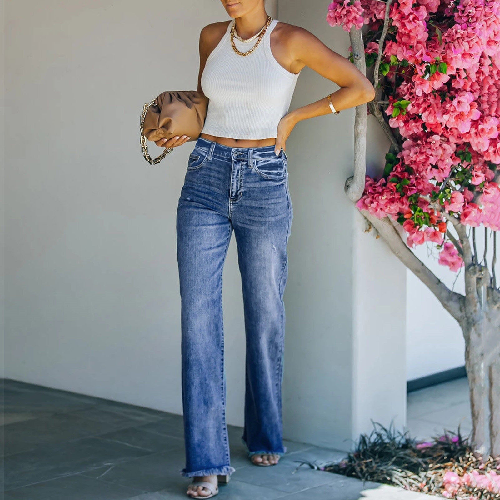 Damen Weit geschnittene High-Waist Jeans Sovae