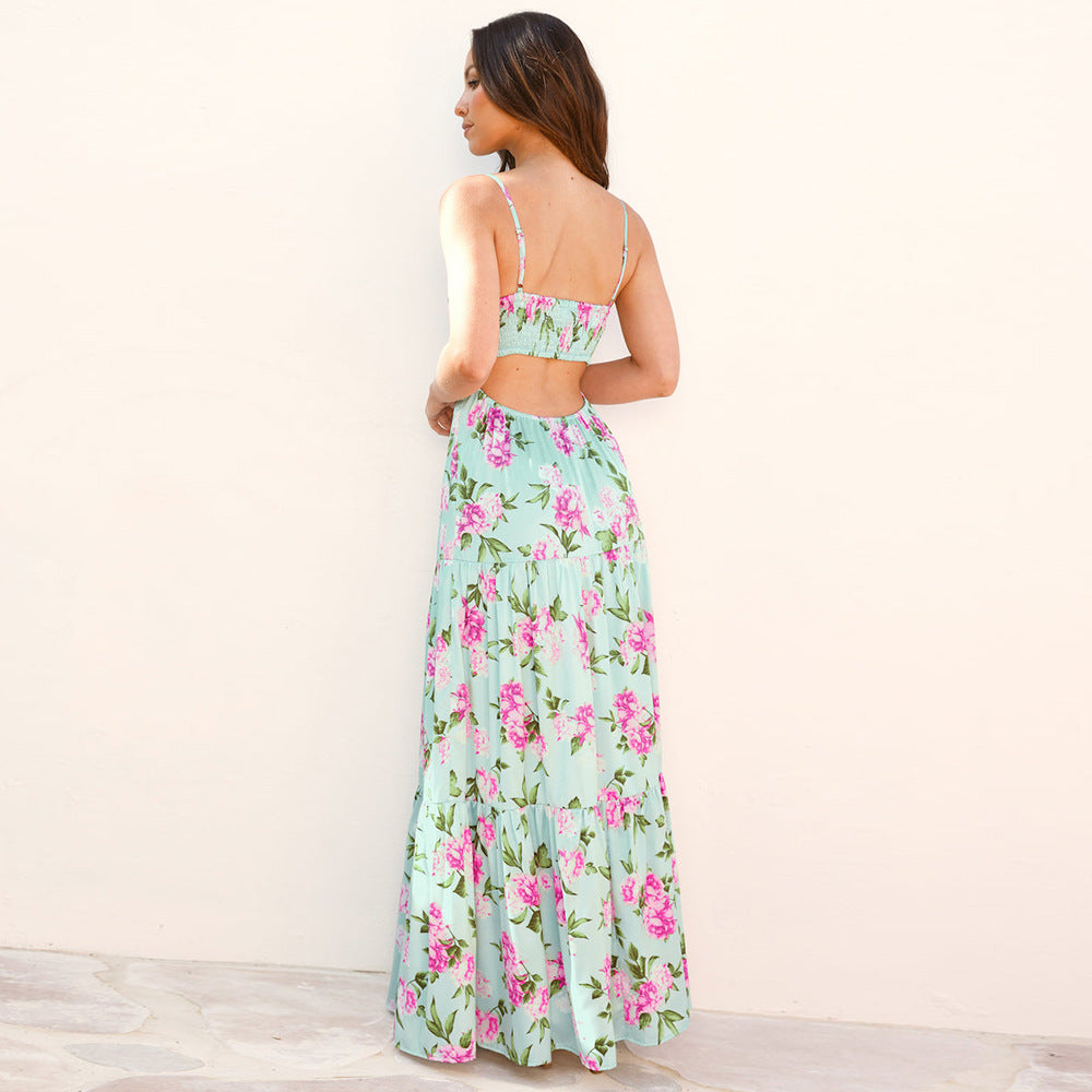 Damen Traumhaftes Maxikleid mit Blumenmuster und Rüschendetails Sovae