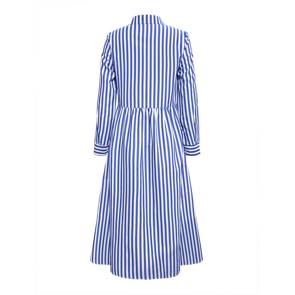 Damen Midi-Kleid mit eleganten Streifen und strukturierter Knopfleiste Sovae