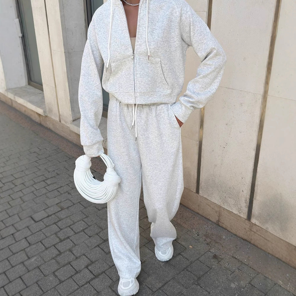 Damen Sportliches Freizeit-Set mit modischem Cropped Hoodie und weiter Hose Sovae