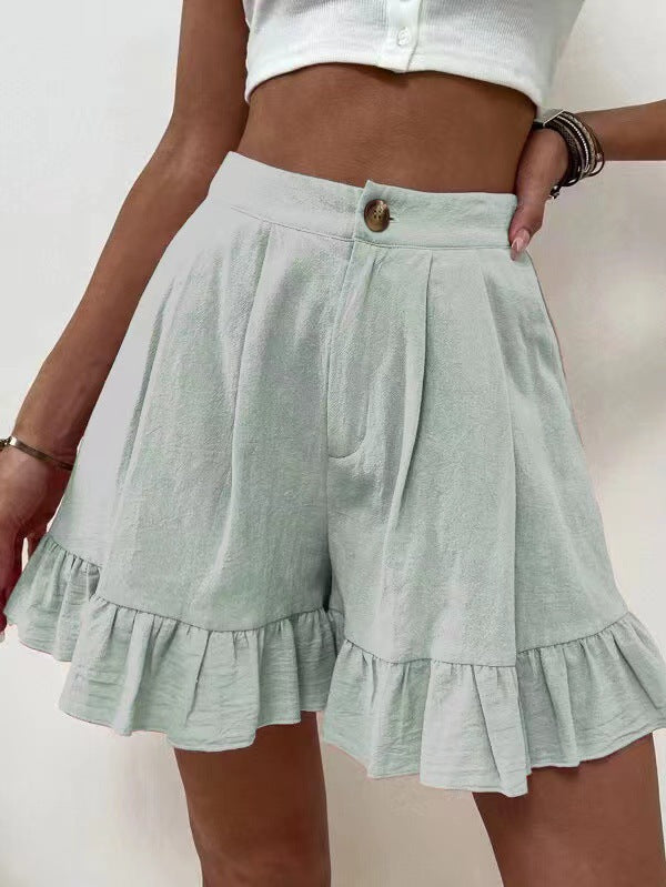 Damen Volant-Shorts mit elastischem Bund und seitlichen Taschen Sovae
