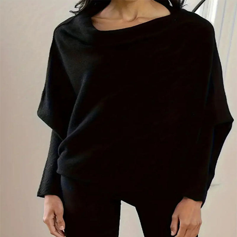 Damen eleganter asymmetrischer Strickpullover mit klarem Rundhalsausschnitt Sovae