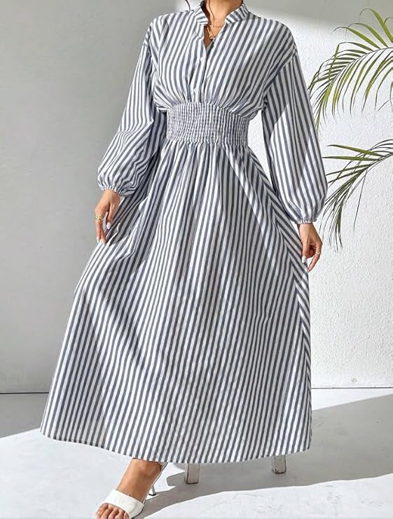 Damen Modisches Maxikleid im Hemdblusenstil mit gerafftem Bund Sovae