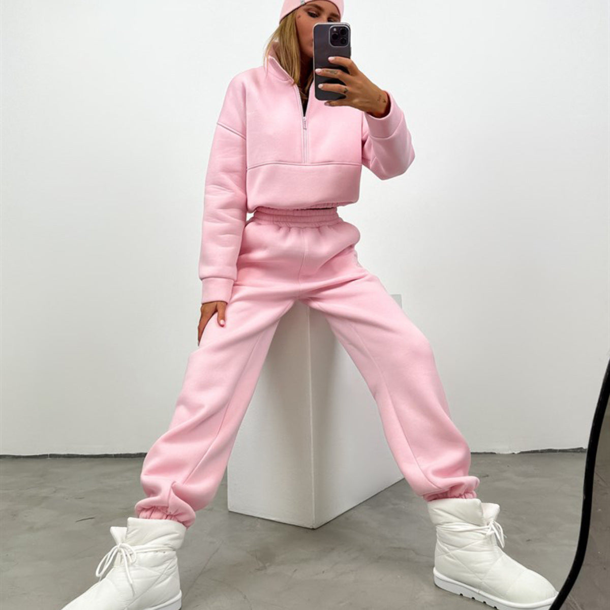 Damen Sportliches Freizeit-Loungewear-Set mit Stehkragen Sovae