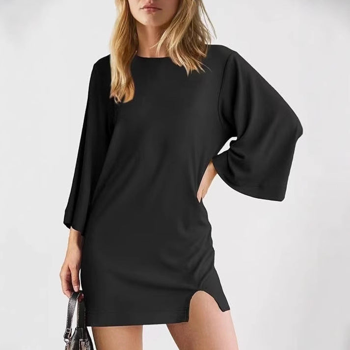 Damen legeres Minikleid mit weiten Ärmeln und seitlichem Schlitz Sovae