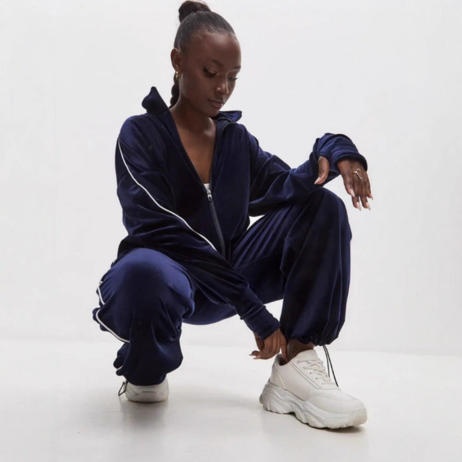 Damen modischer Velours-Loungewear-Trainingsanzug Sovae