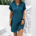 Damen lässiges Shirt-Kleid mit Knopfleiste und geripptem Design Sovae
