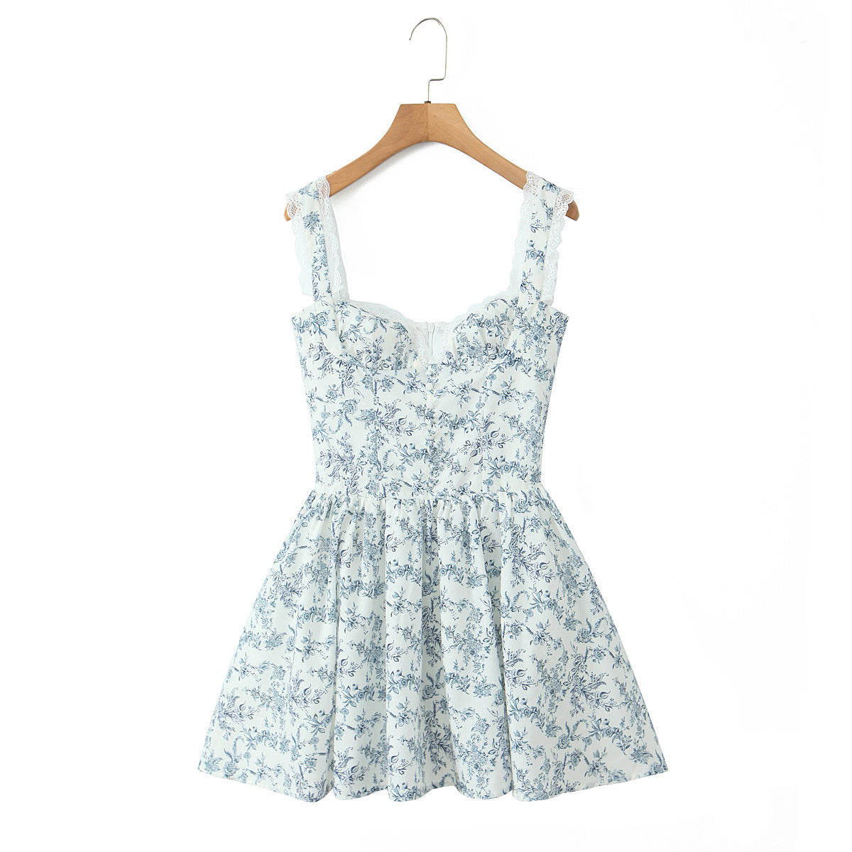 Damen kurzes Blumenkleid mit verstellbaren Spaghettiträgern Sovae