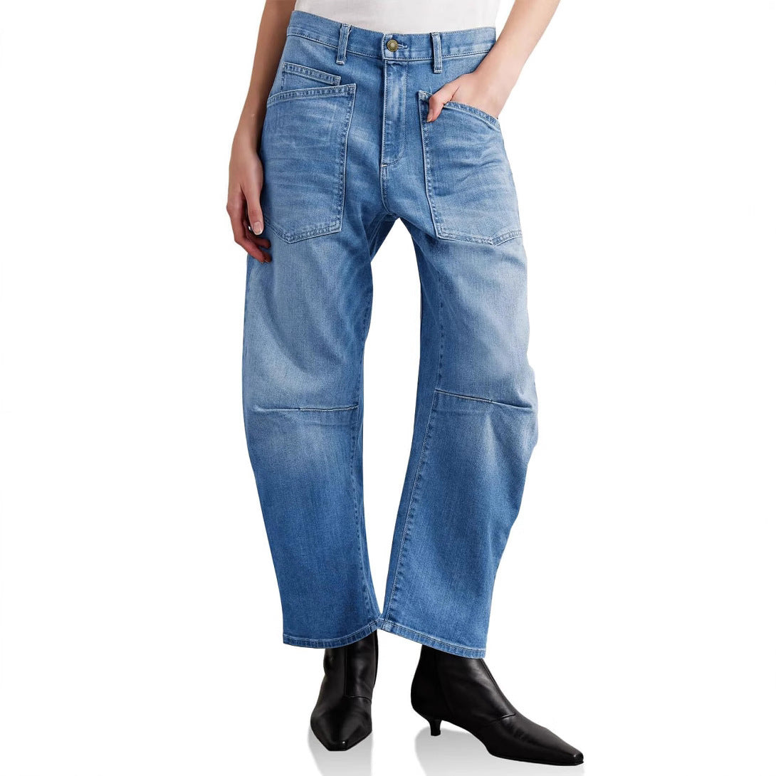 Damen Baggy Jeans mit tiefem Schritt und praktischen Taschen Sovae