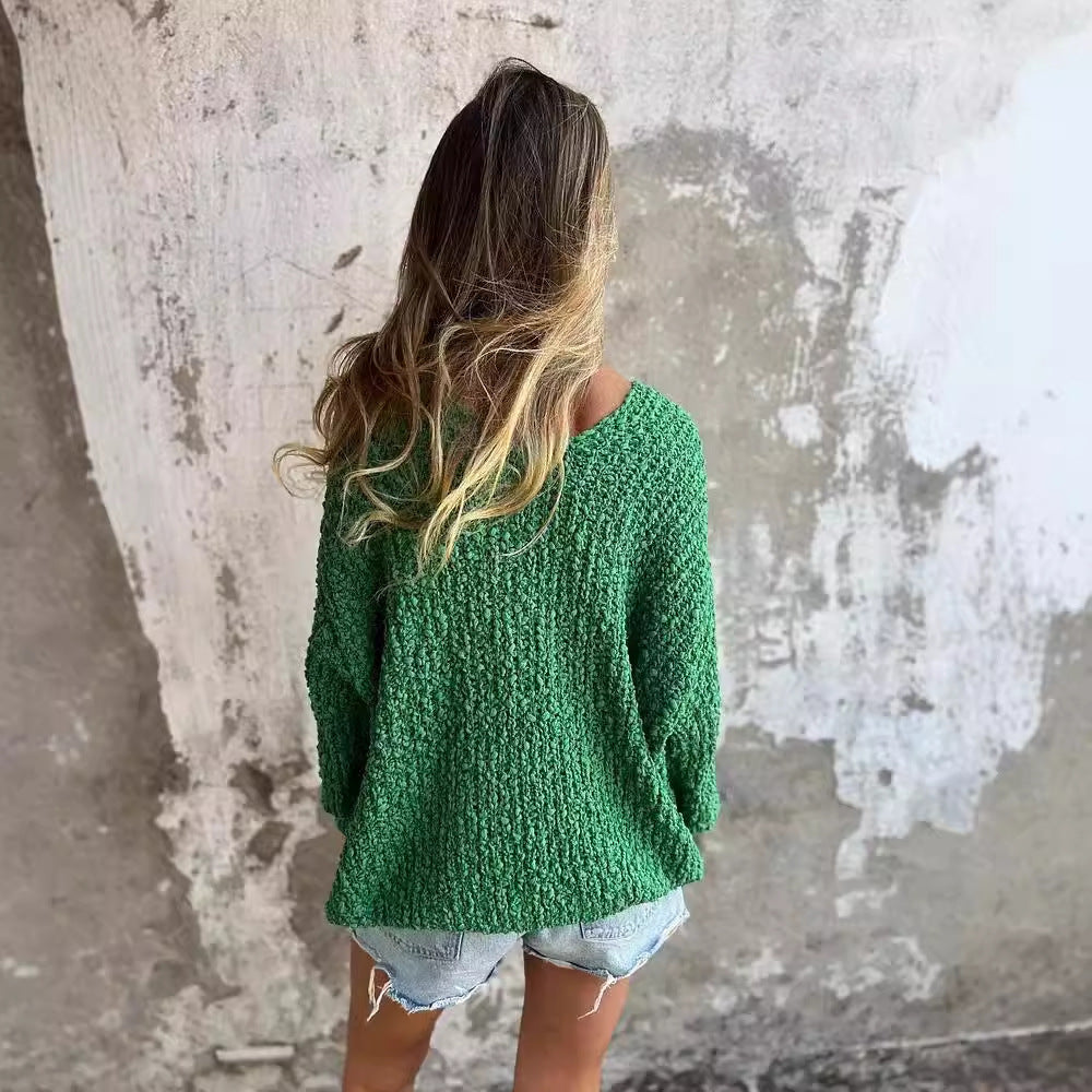 Damen lässiger Viskose-Strickpullover mit V-Ausschnitt Sovae