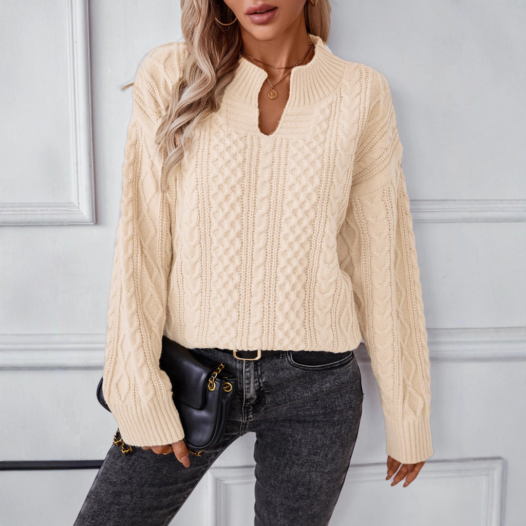 Damen modischer Strickpullover mit einzigartigem Zopfdesign und Rundhalsausschnitt Sovae