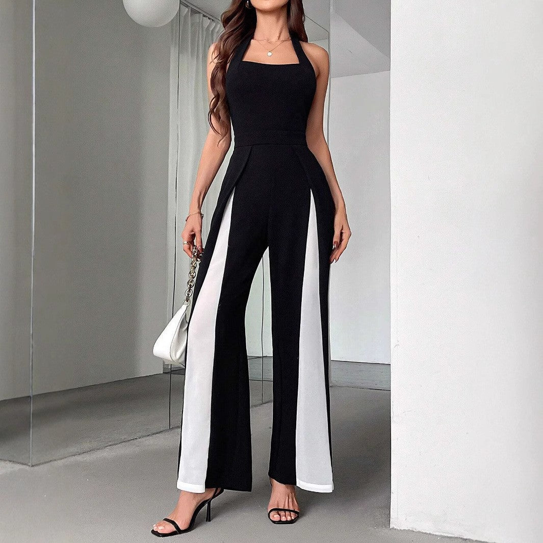 Damen Eleganter Jumpsuit mit seitlichen Farbkontrasten Sovae