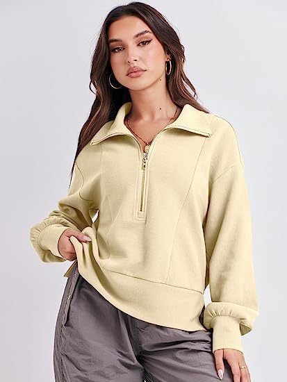 Damen sportlicher Fleece-Pullover mit Reißverschluss und lässigem Schnitt Sovae
