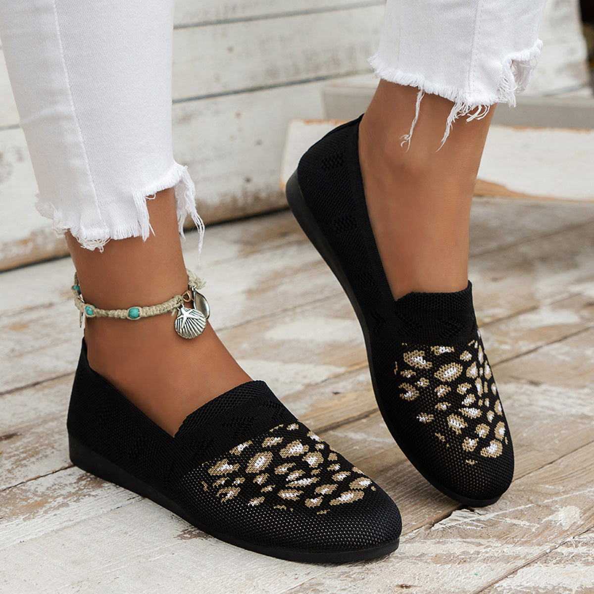 Damen Casual Slip-On Ballerinas mit modischem Leomuster Sovae