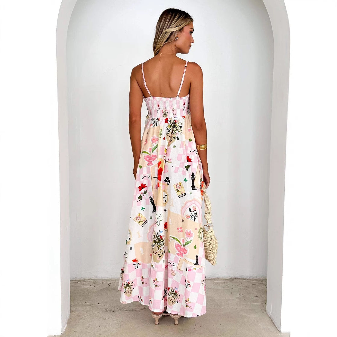 Damen Maxikleid mit floralem Design und leichtem Chiffon Sovae