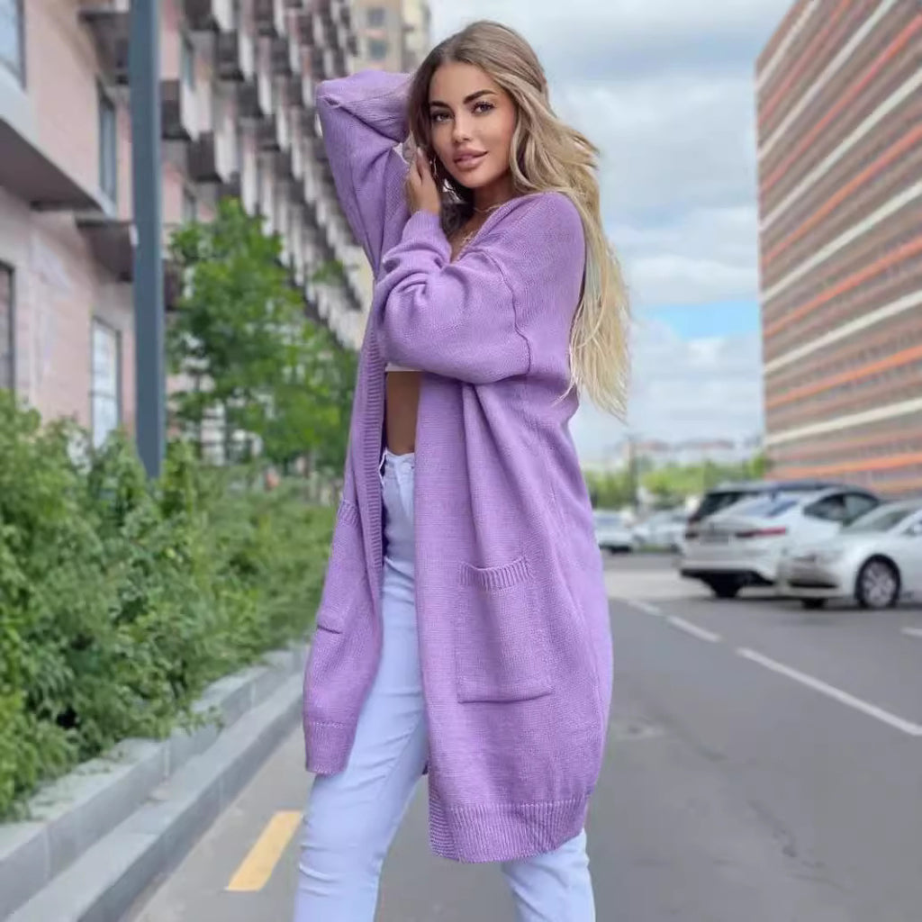 Damen gemütliche Strickjacke mit praktischen Taschen und offenem Schnitt Sovae