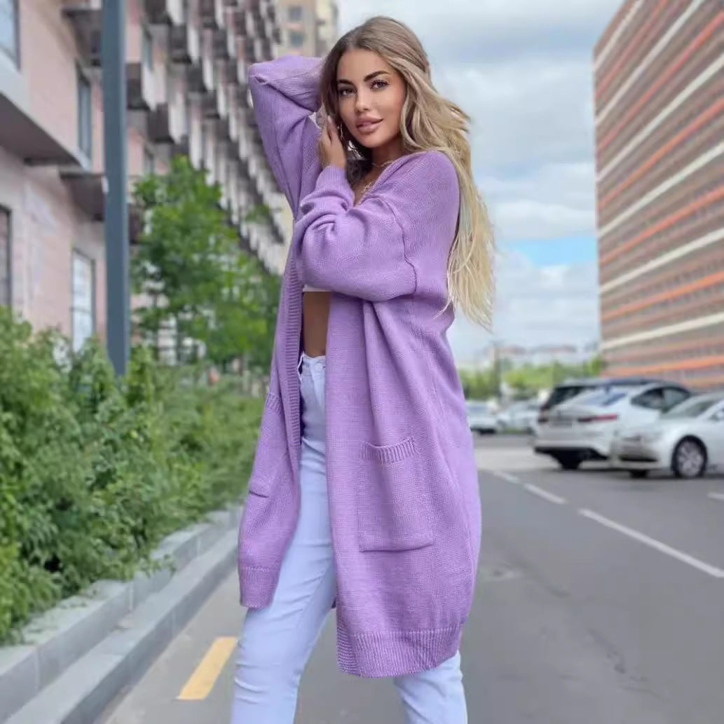 Damen gemütliche Strickjacke mit praktischen Taschen und offenem Schnitt Sovae