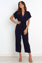 Damen lässiger Jumpsuit mit Taillengürtel und kurzen Ärmeln Sovae