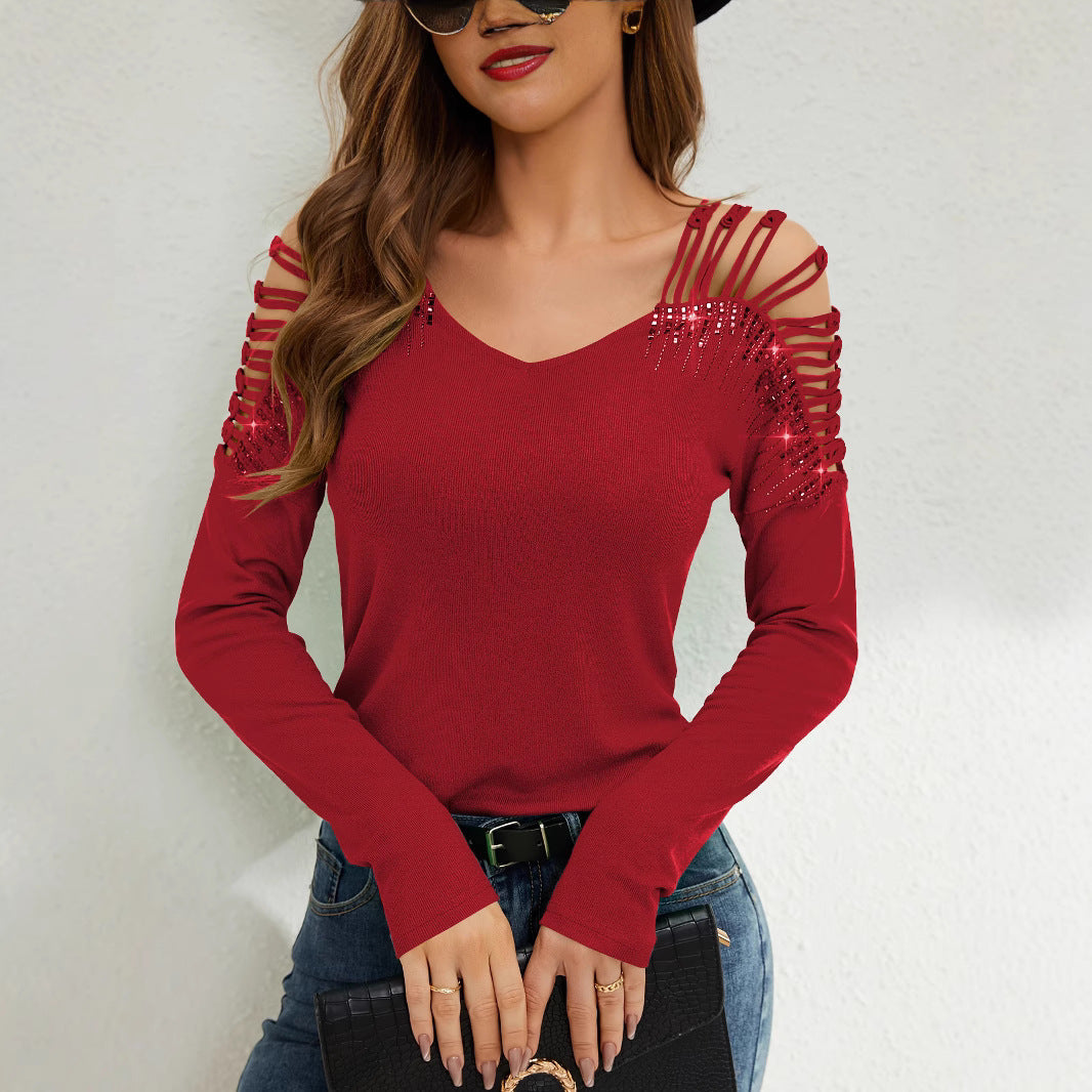 Damen Elegante Shirt mit kühlem Cut-Out und funkelnden Applikationen Sovae