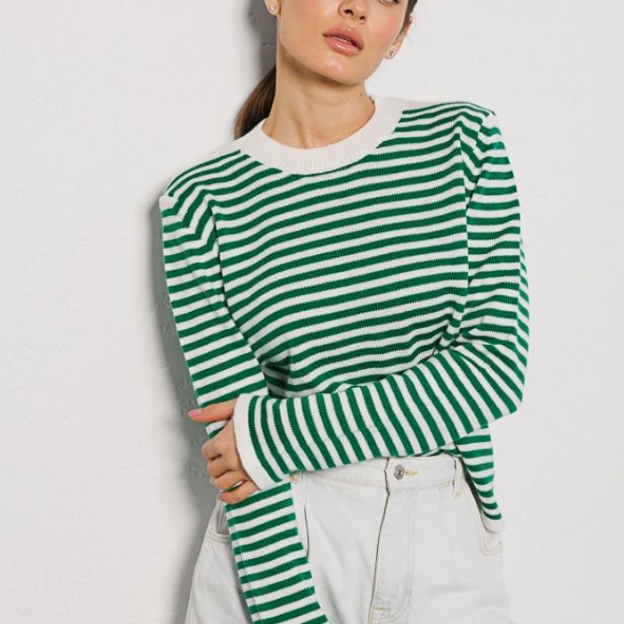 Damen gestreifter, lässiger Pullover aus hochwertigem Baumwollmix Sovae