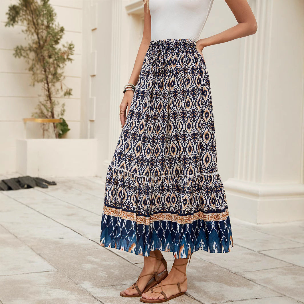 Damen Boho Maxirock mit elastischem Bund und Volants Sovae