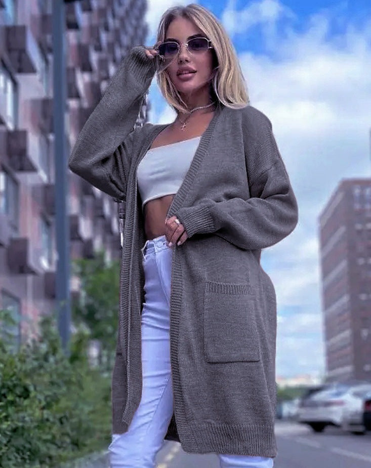 Damen gemütliche Strickjacke mit praktischen Taschen und offenem Schnitt Sovae