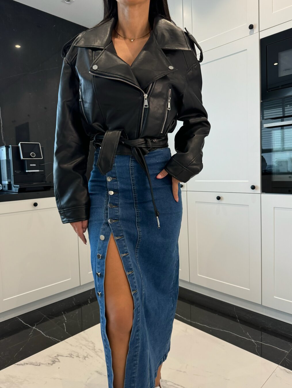 Damen Jeansrock mit seitlichem Knopfverschluss Sovae