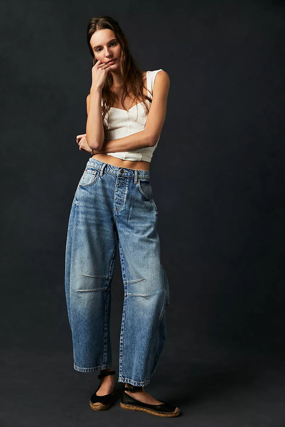 Damen Weit geschnittene Denim-Hose mit kreativen Nähdetails Sovae