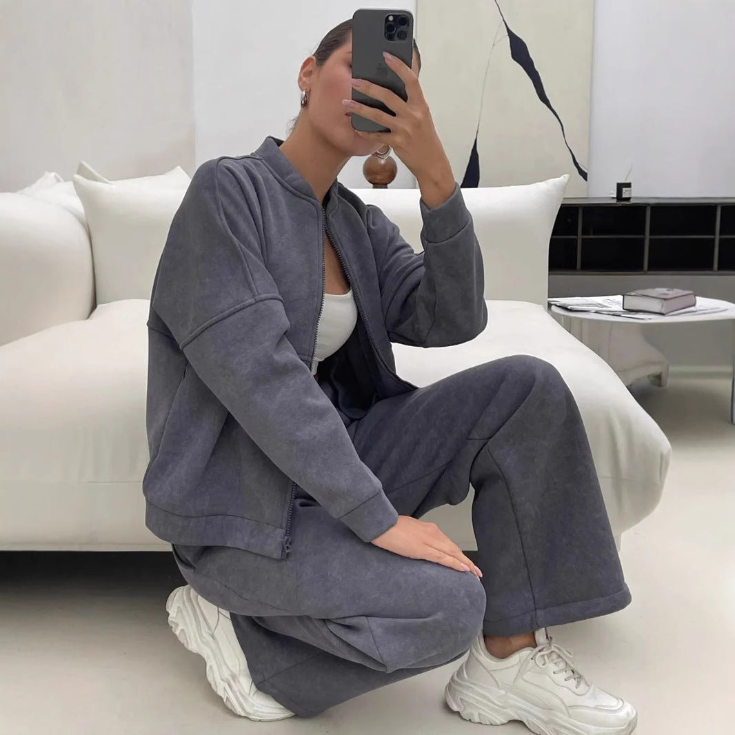 Damen Sportliches Fleece-Set mit durchgehendem Reißverschluss Sovae