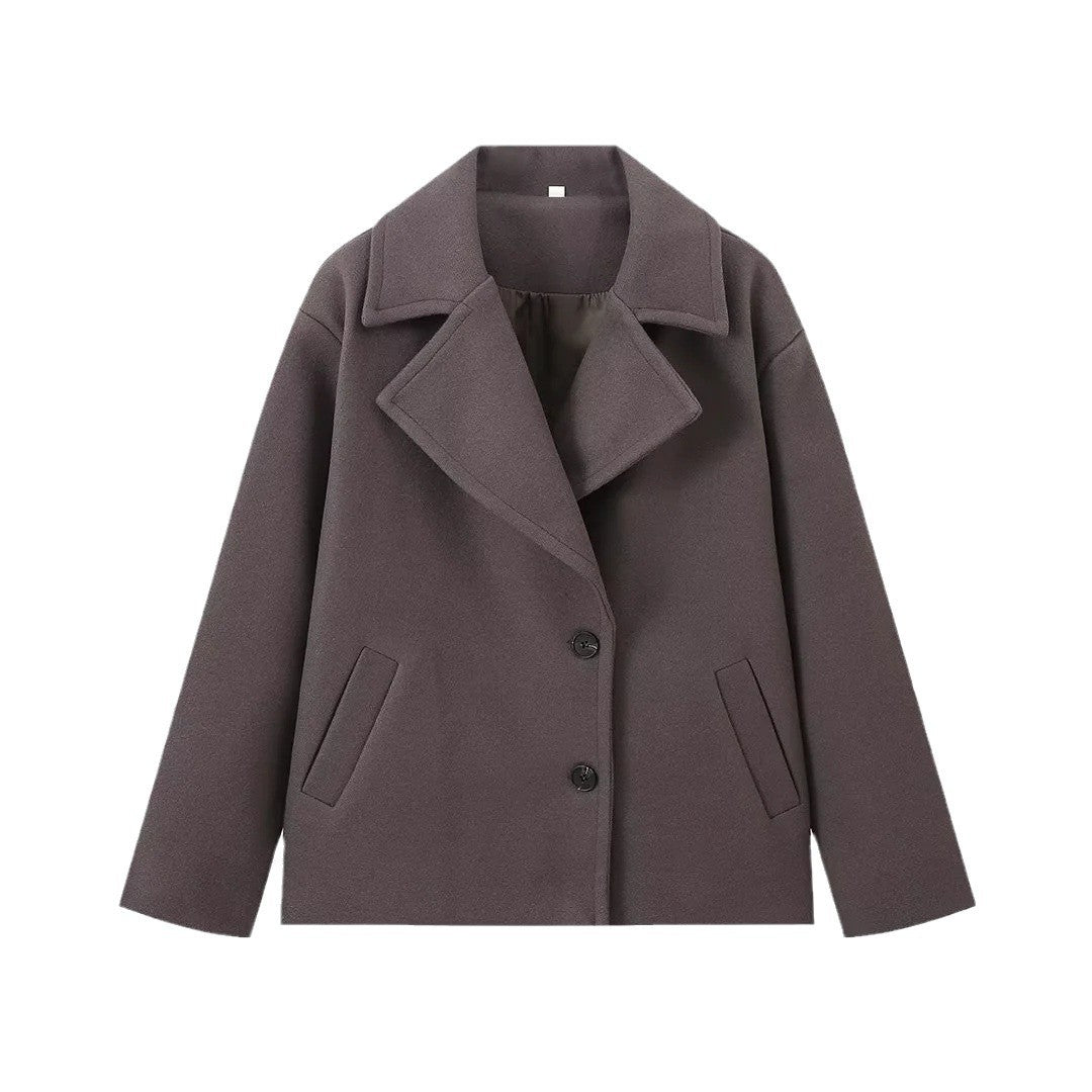 Damen modische Shortjacke mit breitem Revers und Knopfverschluss Sovae