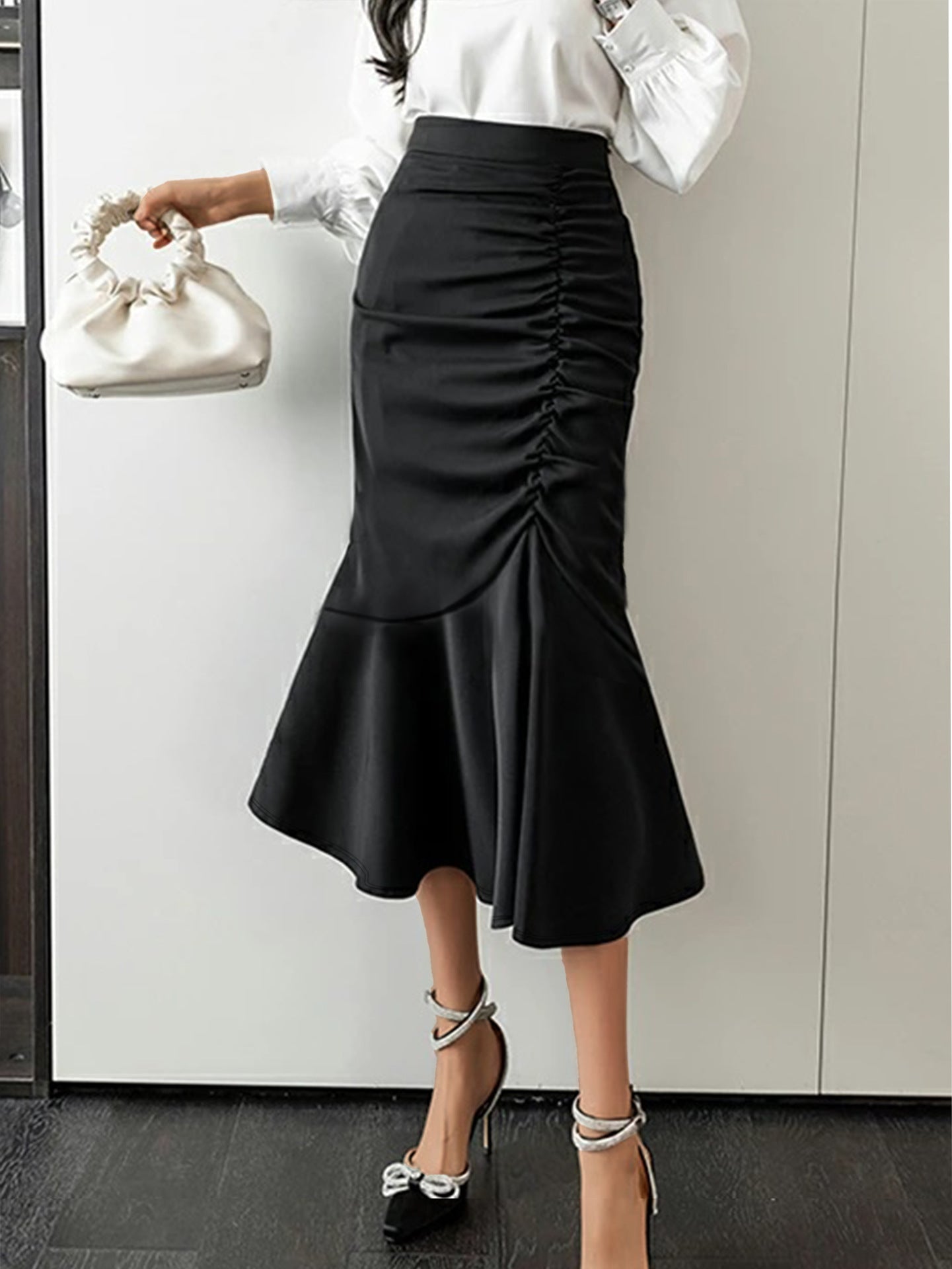 Damen Eleganter und taillierter Rock mit Rüschen Sovae